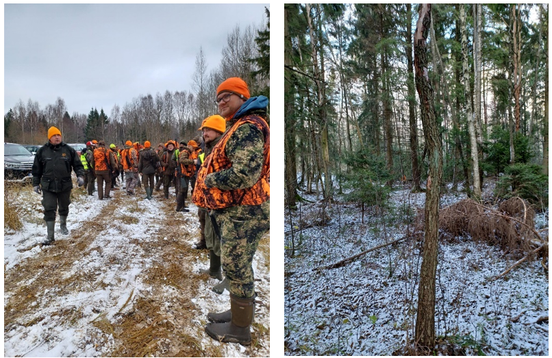 Henkilöitä pukeutuneina metsästysasuun