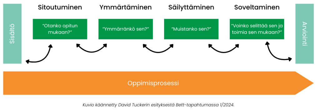 Sitoutuminen -> Ymmärtäminen -> Säilyttäminen -> Soveltaminen