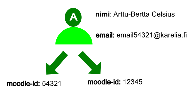 Nimi, email ja kaksi moodle-id -tunnusta